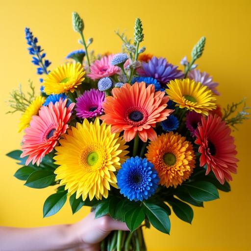 A vibrant bouquet with colorful summer flowers.
