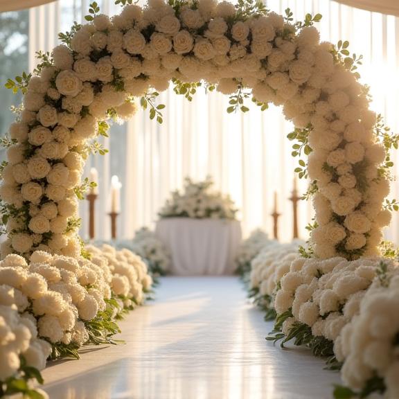 Elegant floral decoration for a wedding event.